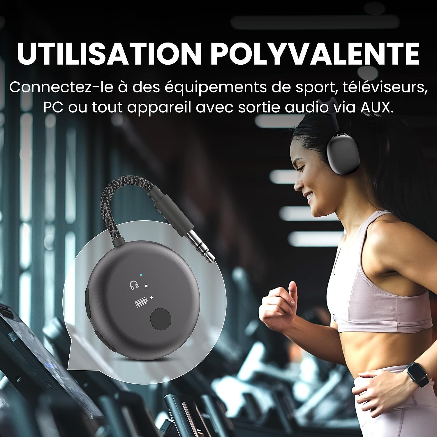 Detalle de Avantree SoundJet R1 – Transmetteur Bluetooth pour avion avec AirPods et écouteurs, aptX Adaptive, 25 h, USB-C – Noir métallisé