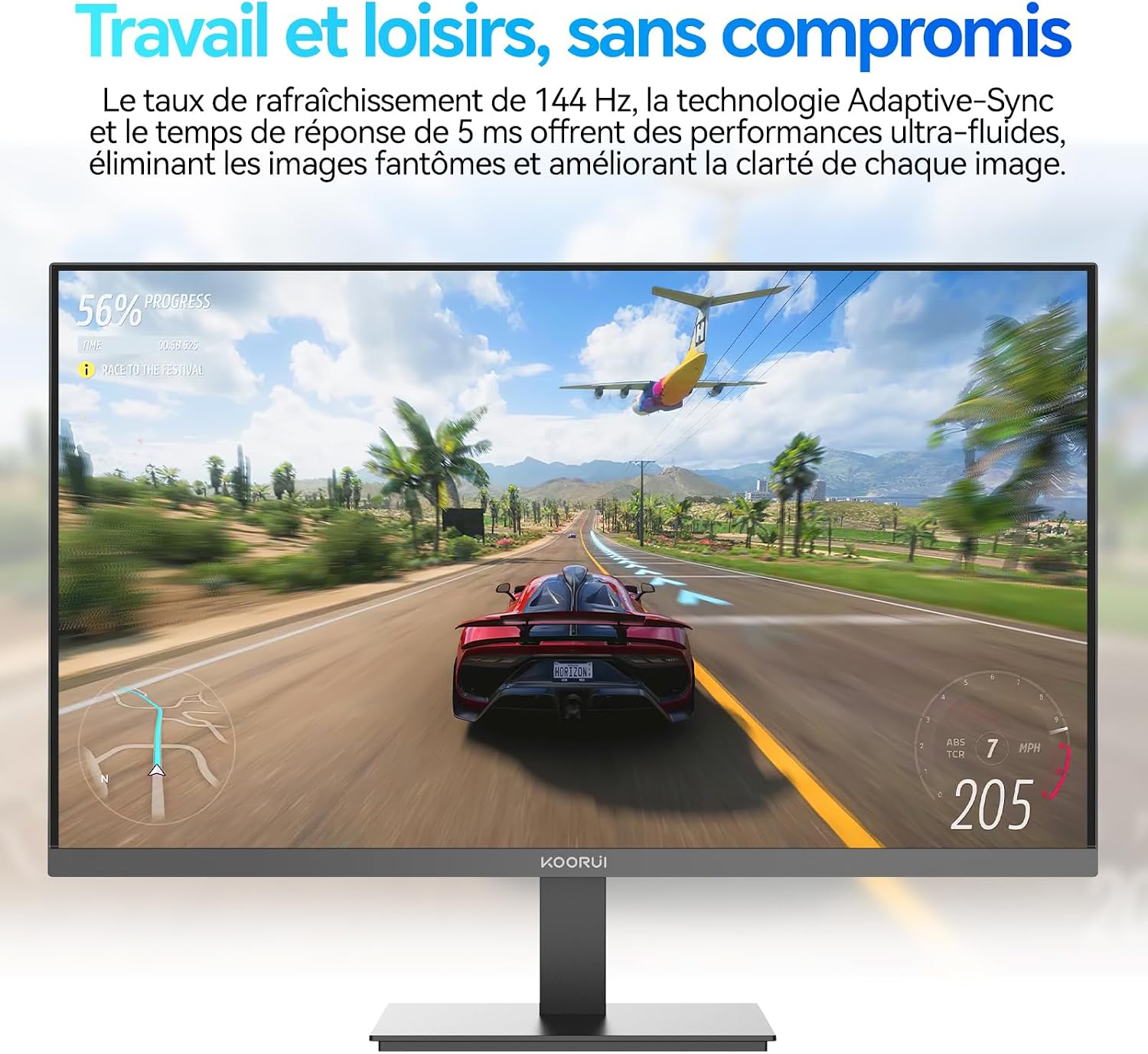 Detalle de KOORUI E2411K : moniteur PC gamer 24 pouces Full HD 144 Hz IPS, Eye Care et Adaptive Sync