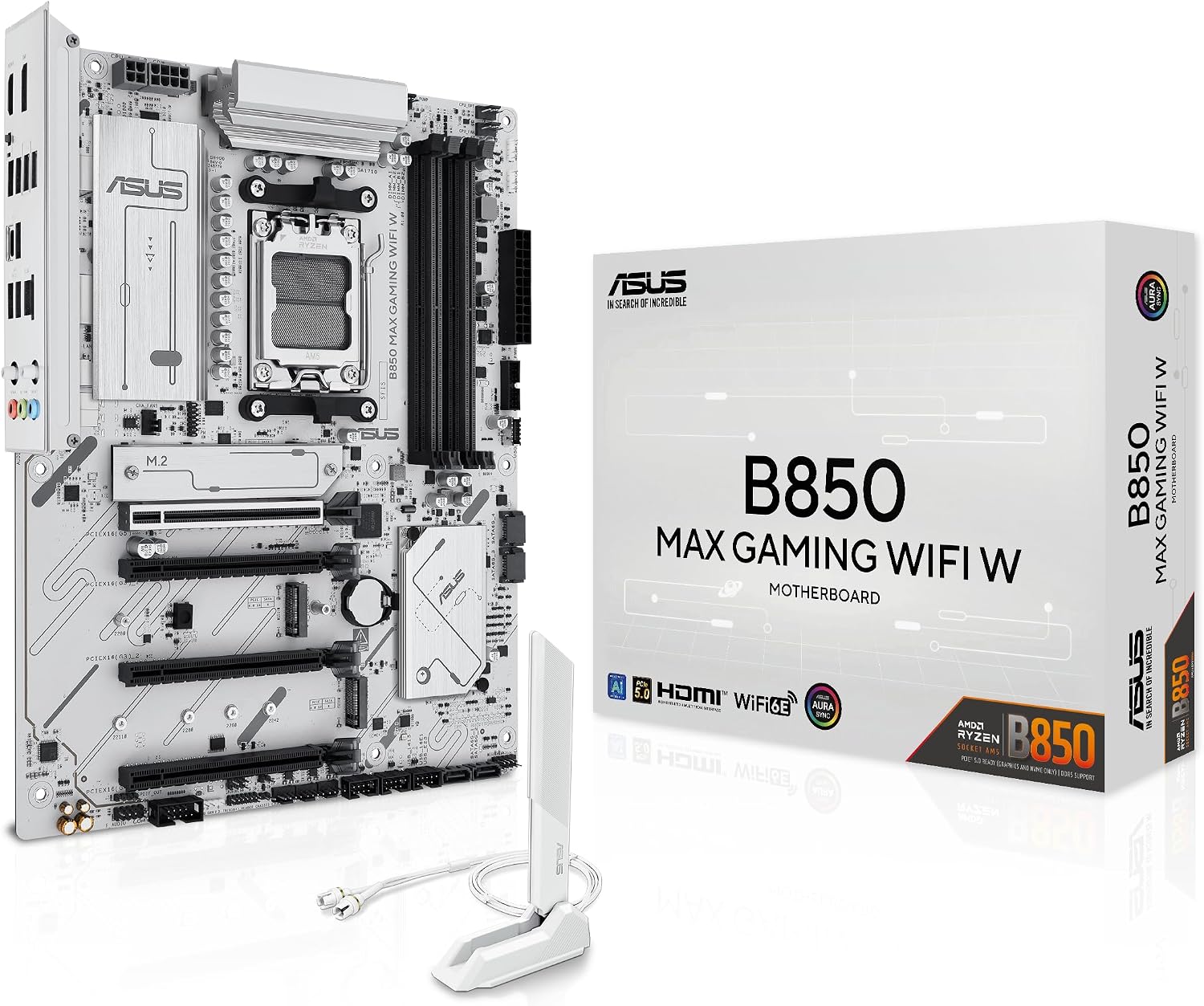 Detalle de ASUS B850 MAX GAMING WIFI W — Carte mère ATX WiFi 6E pour AMD AM5, PCIe 5.0 et DDR5