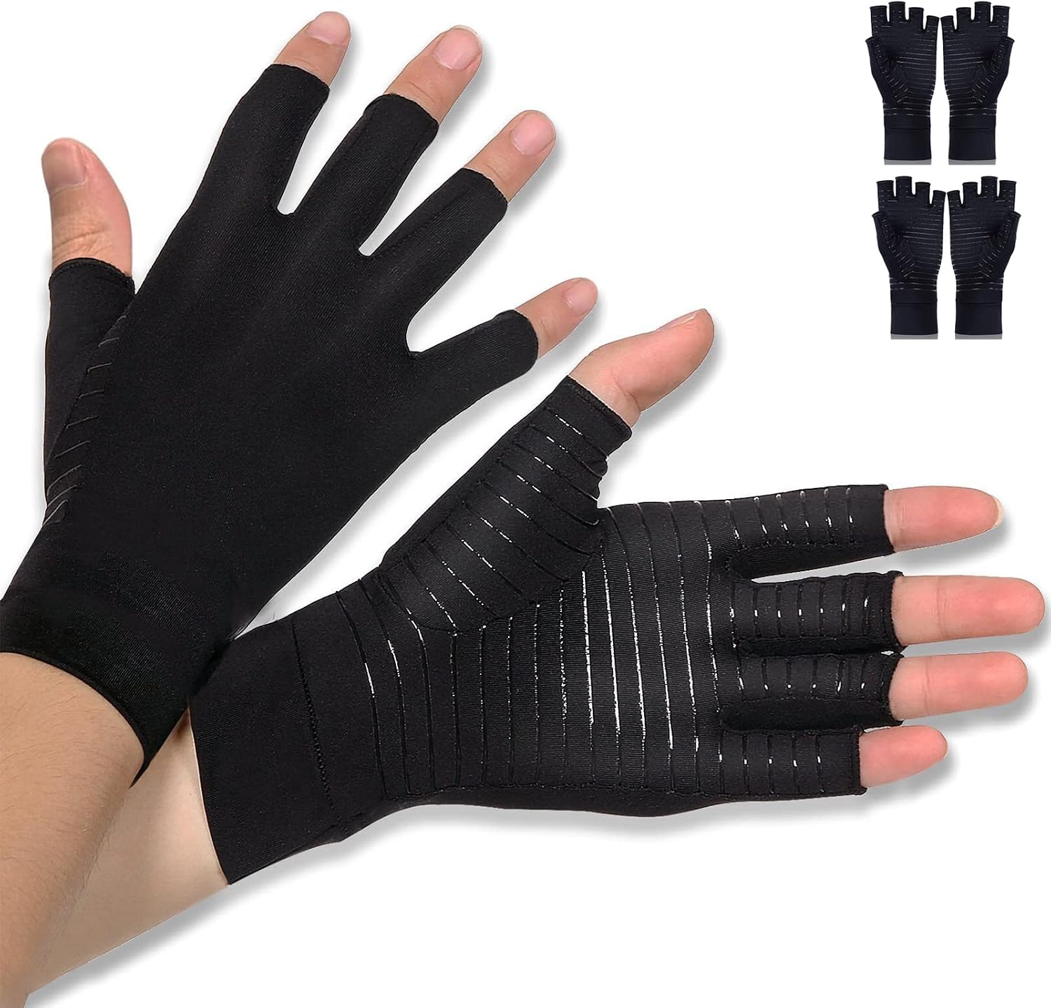 Detalle de Donfri – 2 paires de gants de compression pour arthrite en cuivre, taille L