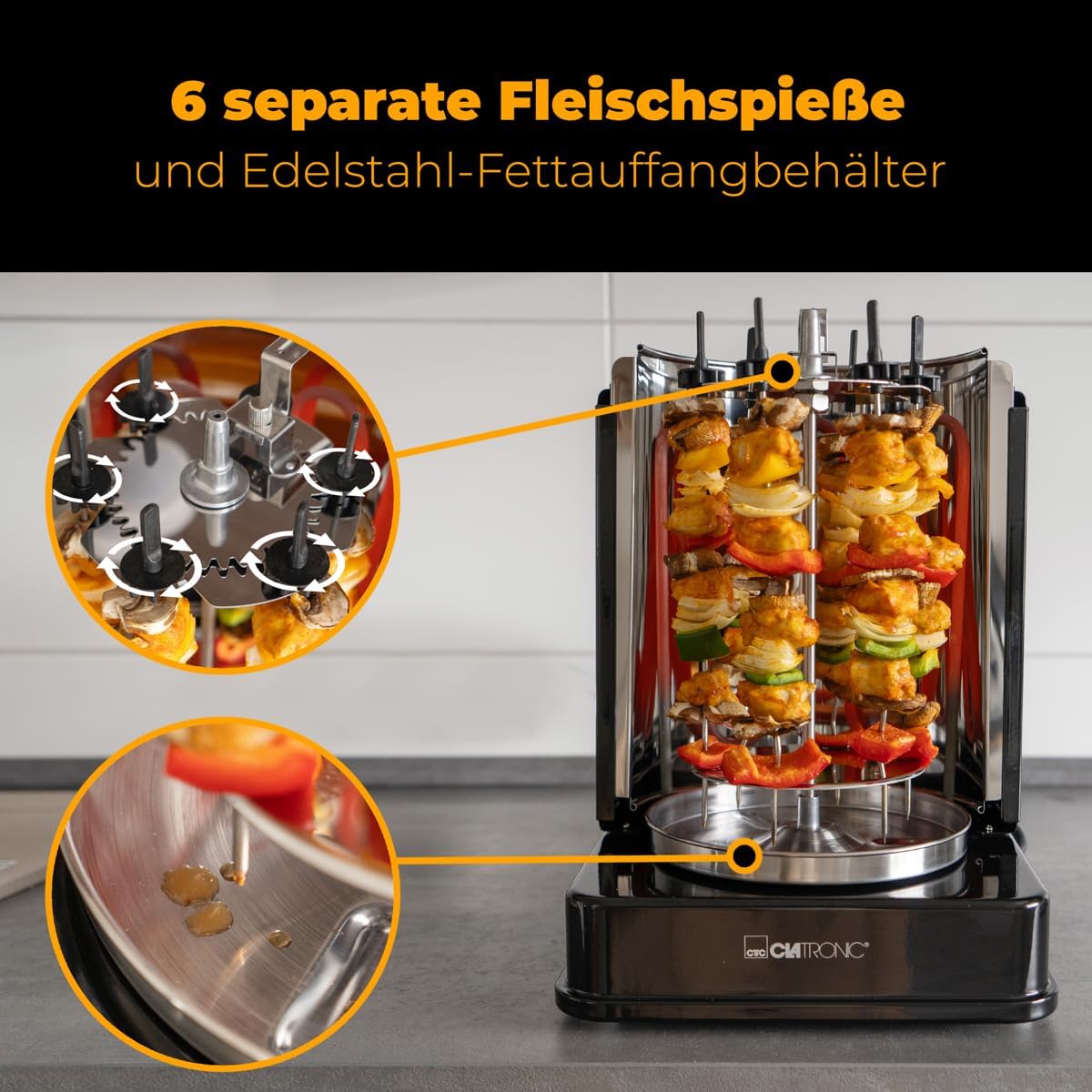 Detalle de Clatronic Döner Multigrill DVG 3686 : gril vertical pour gyros, kebabs et brochettes