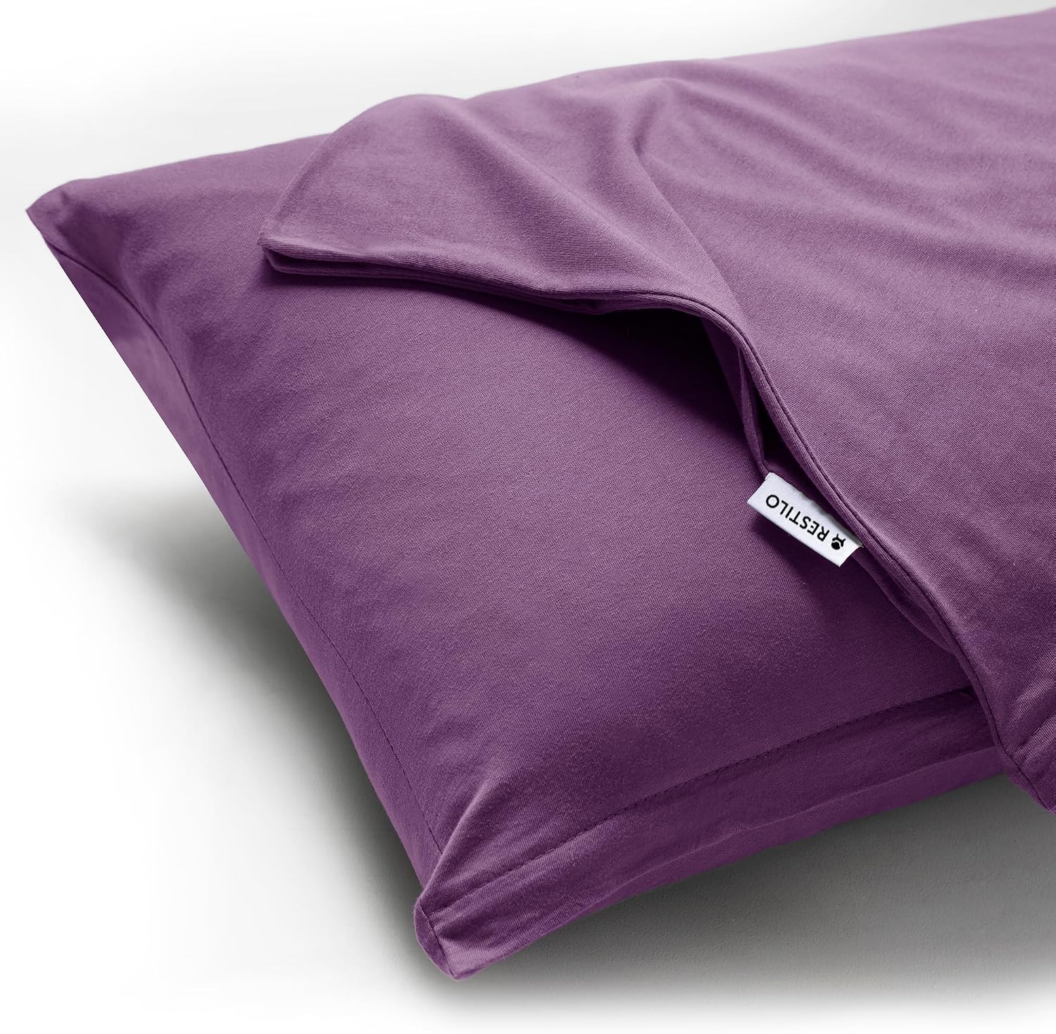 Detalle de DecoKing Lot de 2 Taies d'oreiller 50 x 60 cm – Jersey coton peigné, fermeture éclair, couleur Prune Amber