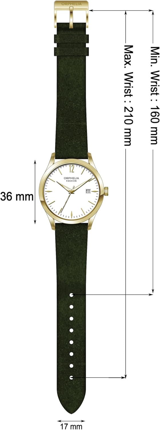 Detalle de Orphelia Fashion Montre Femme – Quartz – Analogique, Bracelet Cuir Daim Vert Doré