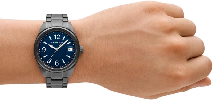 Detalle de Armani Exchange Montre Homme - Boîtier 42 mm, acier et cadran bleu
