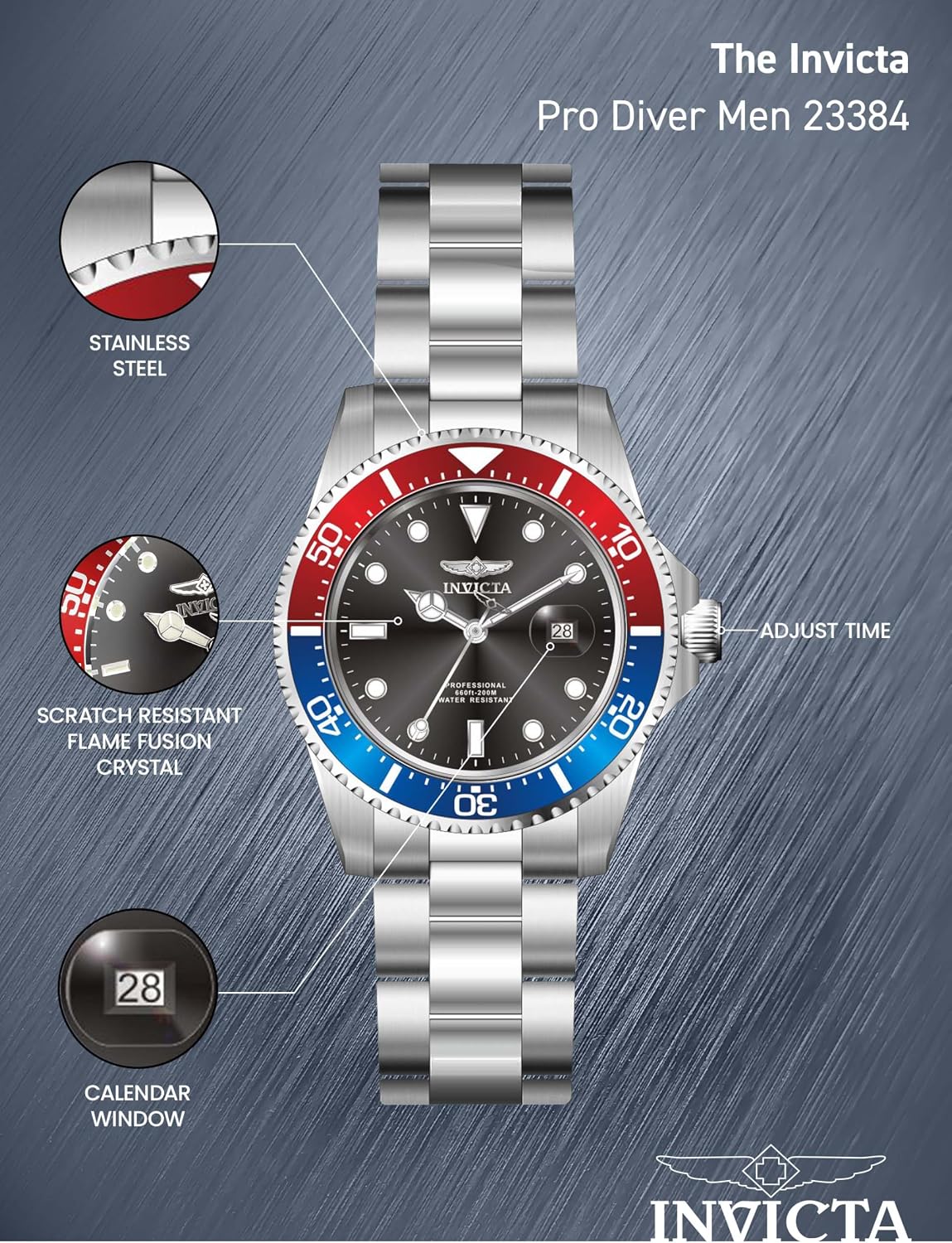 Detalle de Invicta Pro Diver Montre Homme – Mouvement Quartz, Acier Inoxydable 43 mm