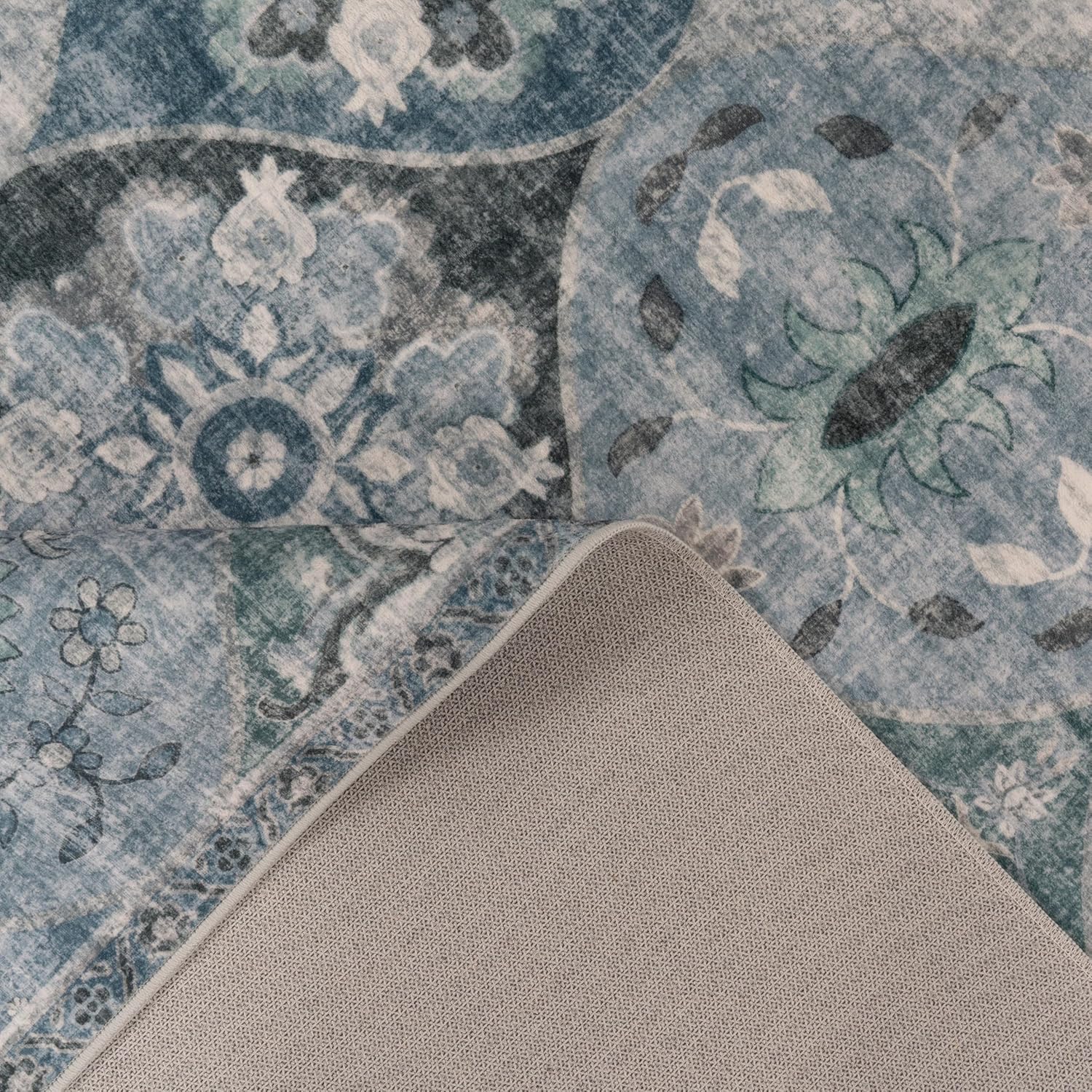 Detalle de Paco Home Tapis de Salon Vintage Poil Court Turquoise 160x220 cm – Confort Doux et Design Retro Moderne