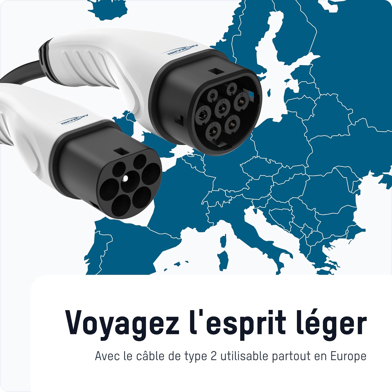 Detalle 1 de ANSMANN Câble de charge Type 2 Mode 3 11 kW (7,5 m) pour véhicules électriques et hybrides rechargeables
