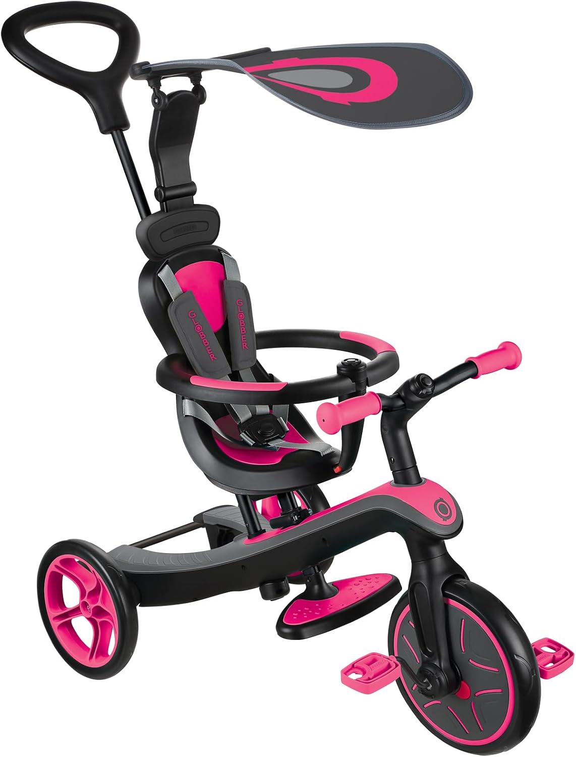 Detalle de Globber Tricycle Explorer 4 en 1 – Tricycle évolutif et draisienne pour enfants (10 mois à 5 ans) – Rose