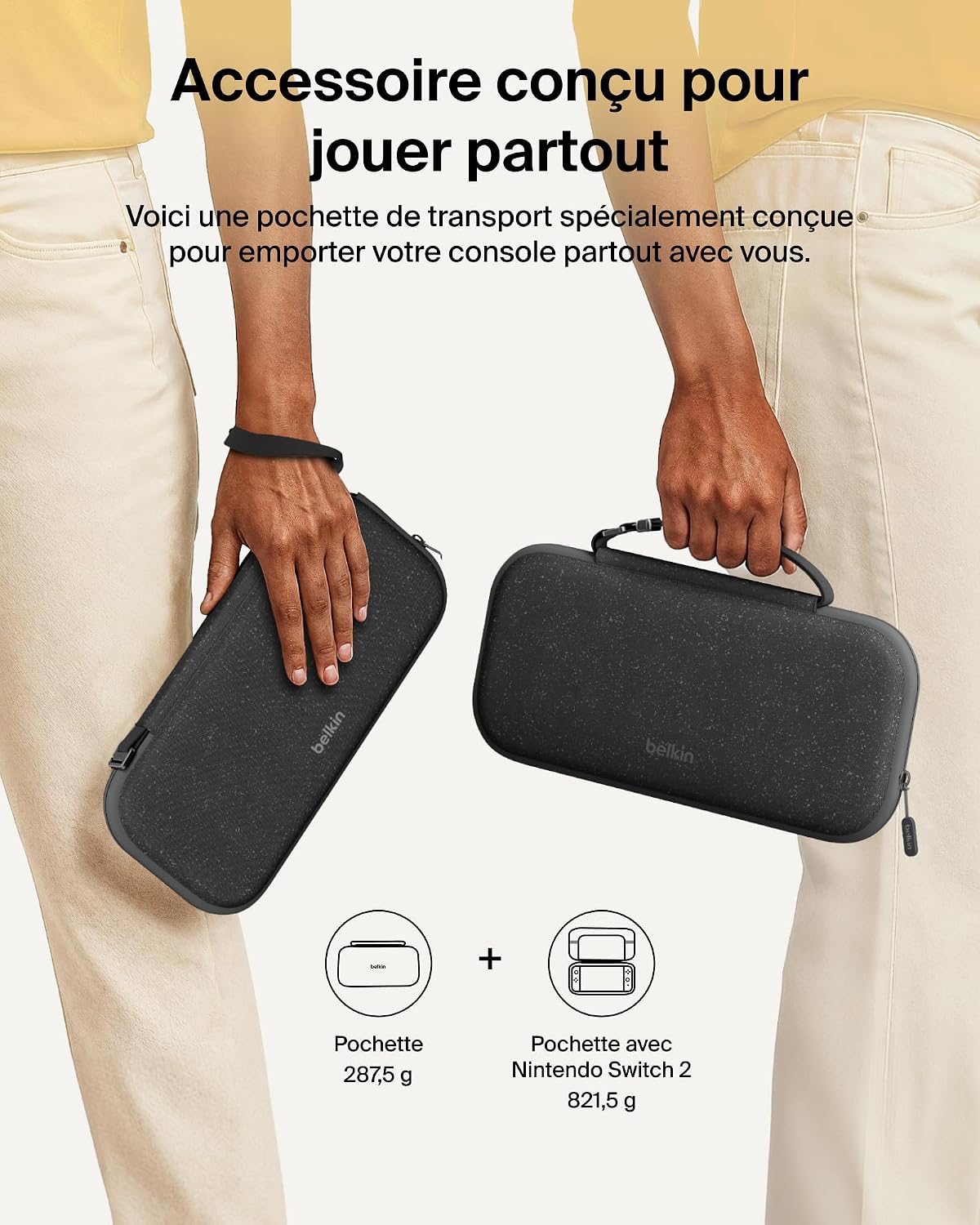 Detalle de Belkin Gaming Pochette pour Nintendo Switch 2 – Étui rigide léger avec compartiment AirTag et 12 emplacements pour cartes
