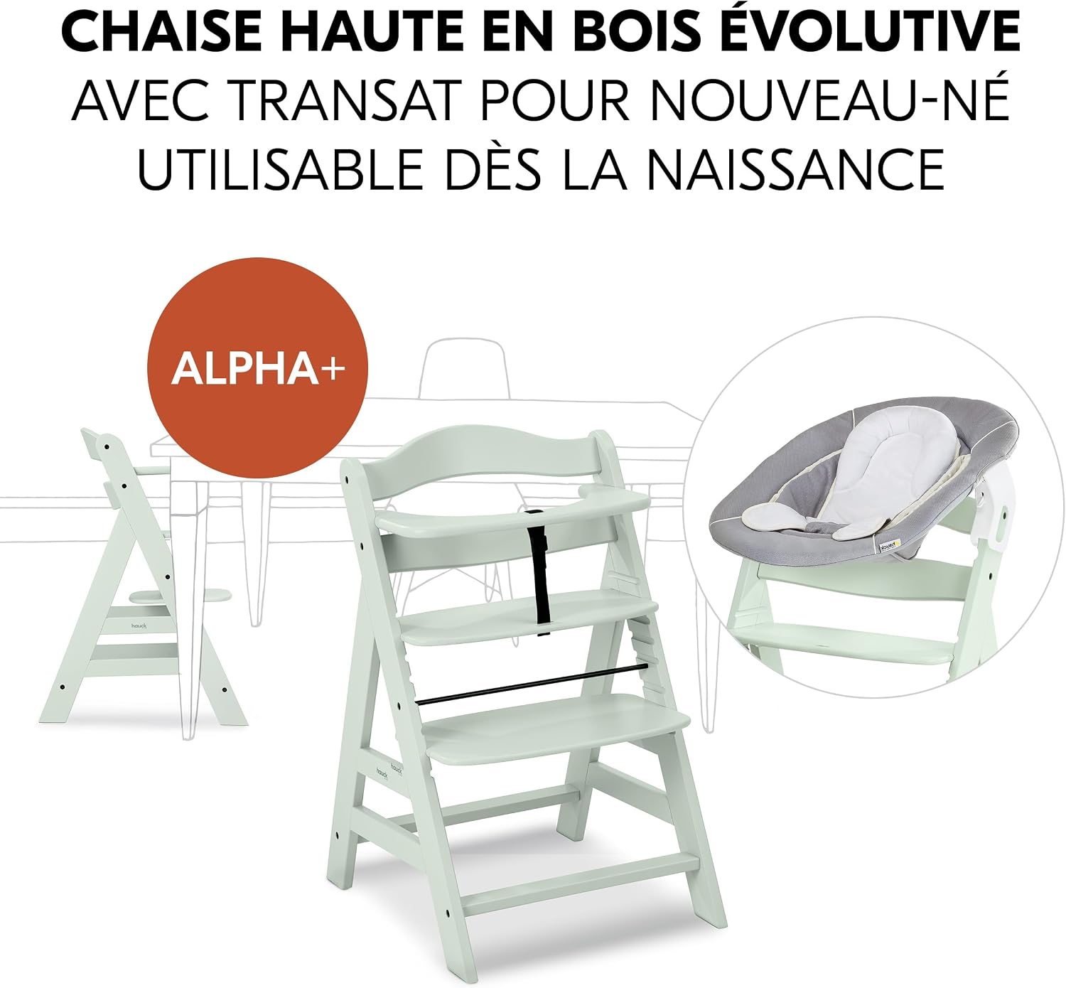 Detalle de hauck Alpha Plus 4 en 1 Chaise Haute Bébé Évolutive avec Insert Nouveau-né – Menthe