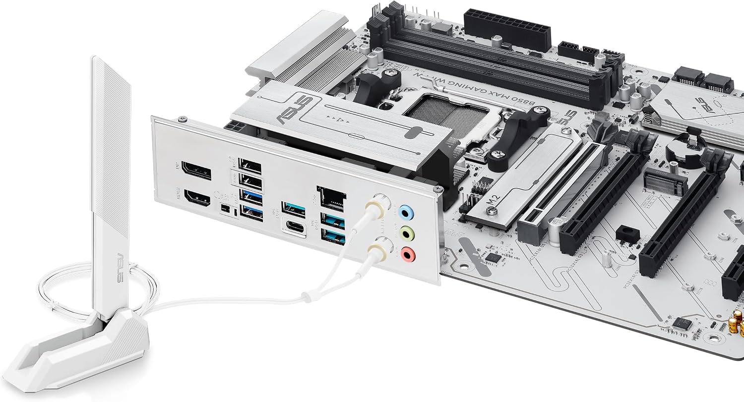 Detalle de ASUS B850 MAX GAMING WIFI W — Carte mère ATX WiFi 6E pour AMD AM5, PCIe 5.0 et DDR5