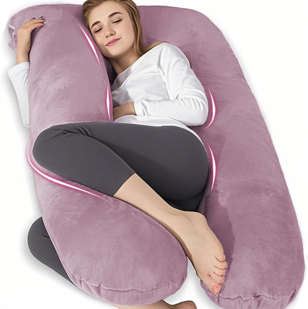Detalle de Chilling Home Coussin de grossesse et d’allaitement en forme de U en velours amovible, Violet