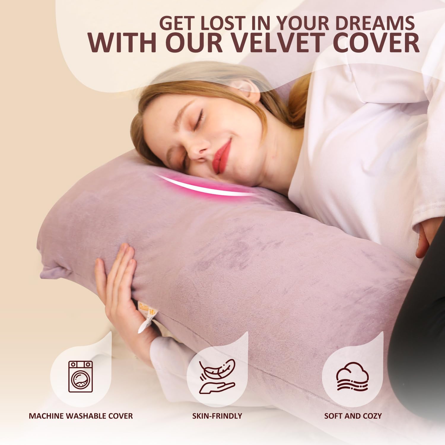 Detalle de Chilling Home Coussin de grossesse et d’allaitement en forme de U en velours amovible, Violet