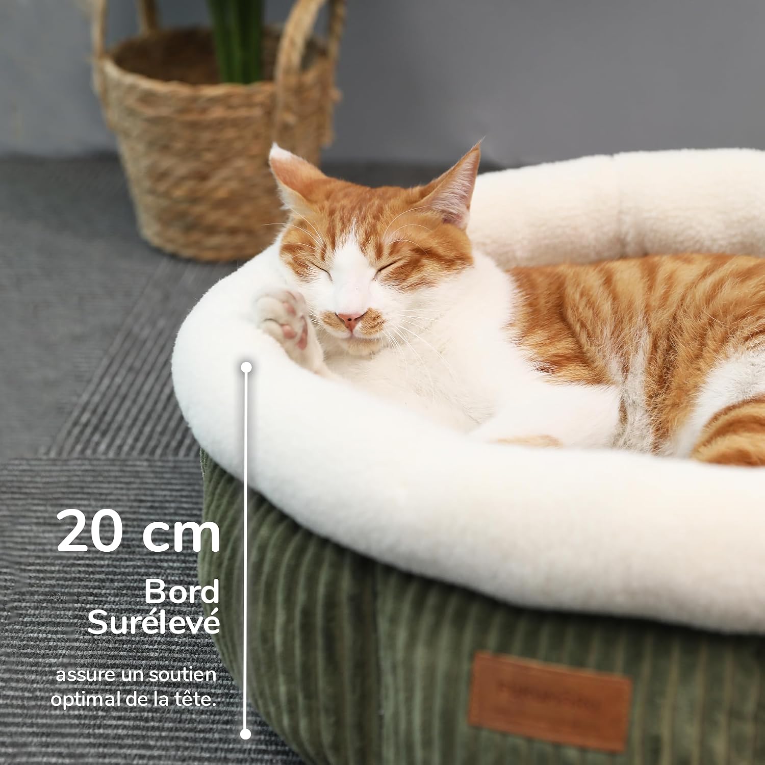 Detalle de FUKUMARU Lit pour Chat rond en cordon d’intérieur, lit lavable doux et confortable (vert)