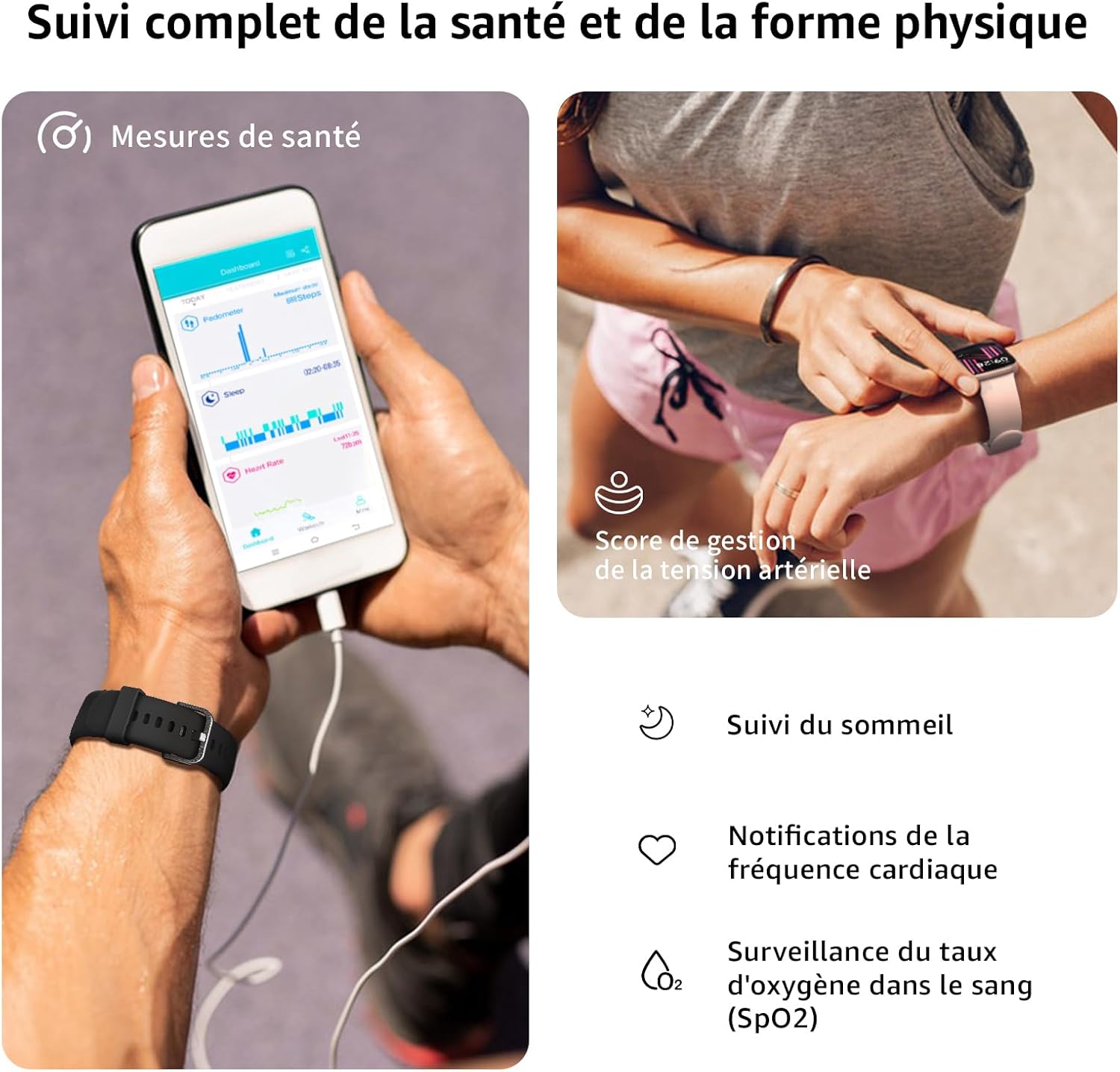 Detalle de AcclaFit Montre Connectée – Écran 1,85" HD, 140+ modes, appels Bluetooth et suivi santé (IP68)