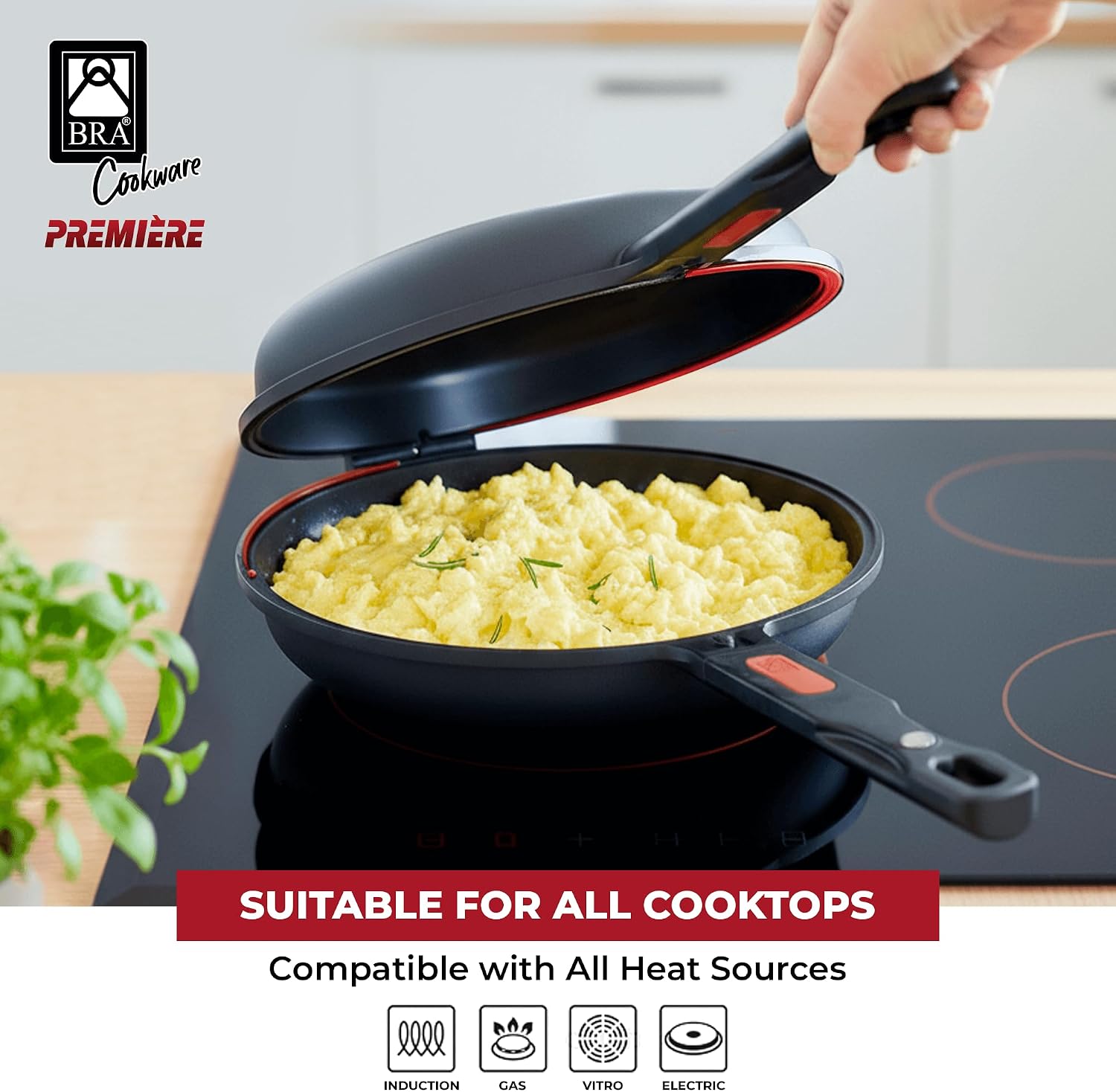 Detalle de BRA Dupla Premiere | Poêle Double à Omelette 26 cm – Noir