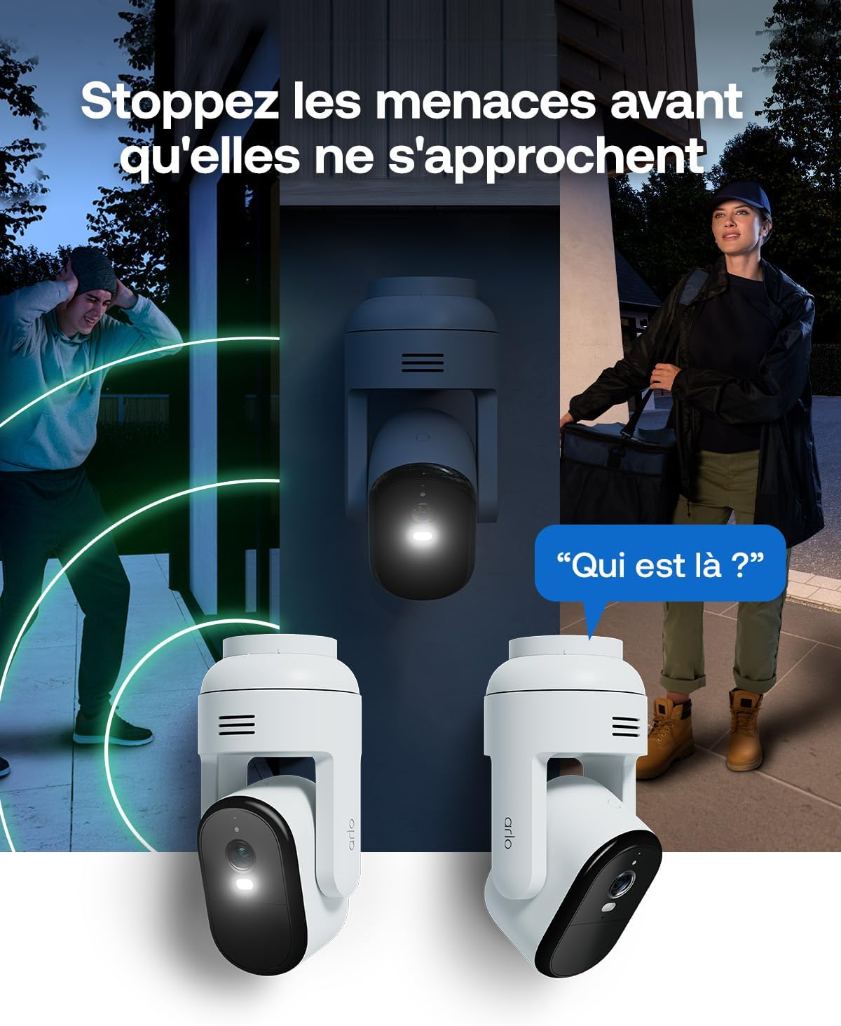 Detalle de Arlo Essential 3 FHD PTZ 360° — caméra WiFi extérieure avec détection IA, vision nocturne couleur et projecteur