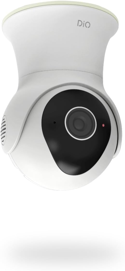 Detalle 2 de DiO Connected Home Caméra de surveillance rotative Wi‑Fi intérieure/extérieure 1080p avec vision nocturne et détection (16 Go) — Blanc et Noir