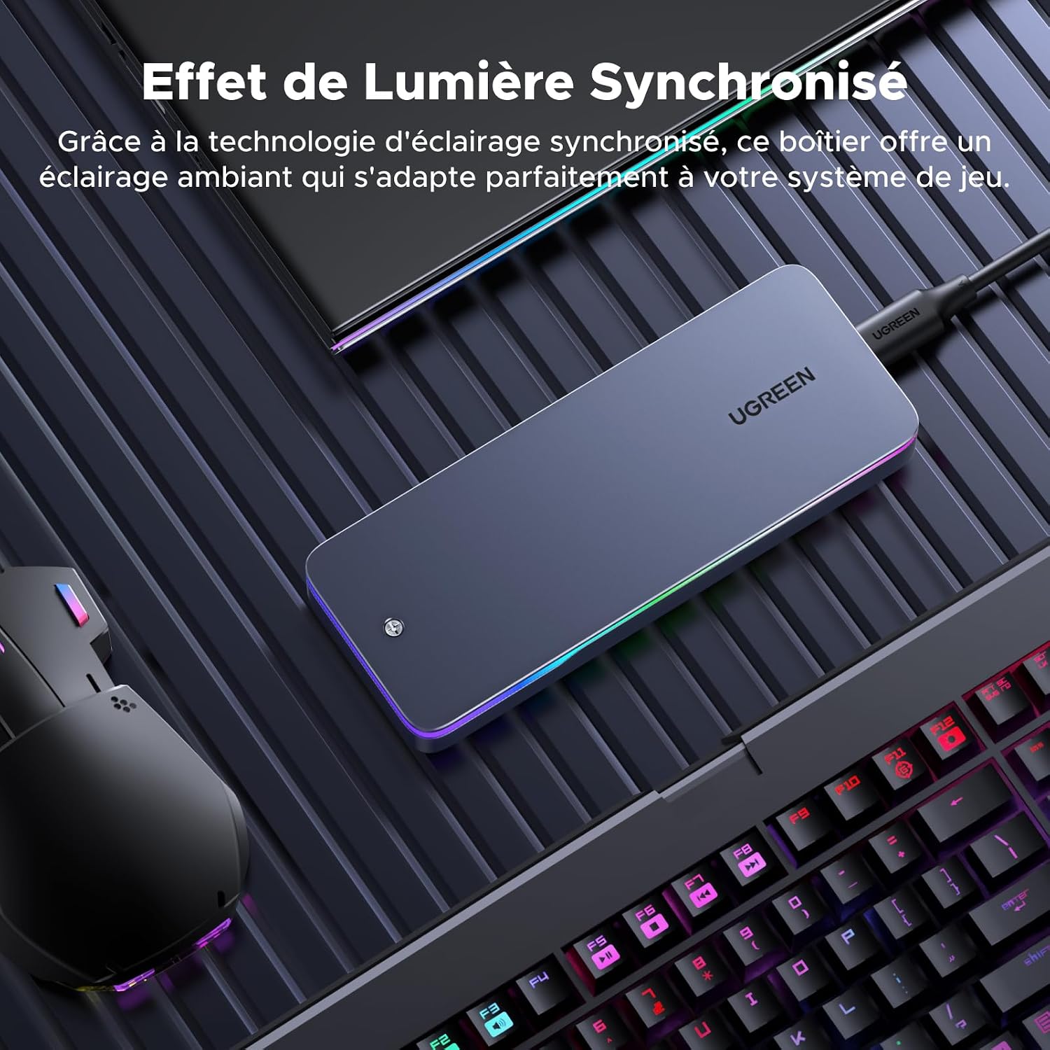 Detalle de UGREEN Boîtier RGB M.2 NVMe/SATA USB-C 3.2 Gen 2 (20 Gbps) pour SSD M.2