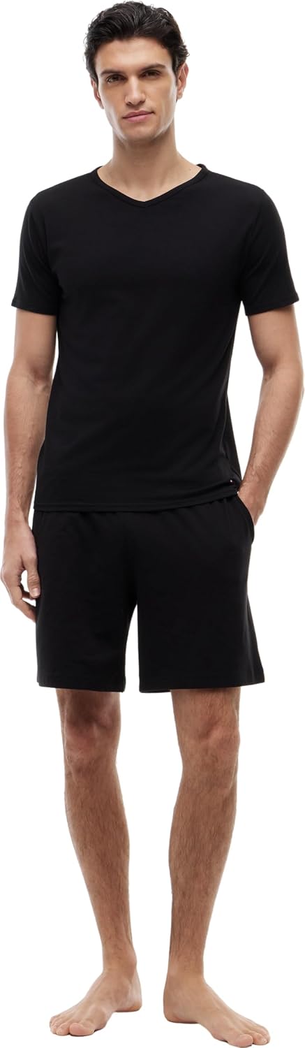 Detalle de Tommy Hilfiger 2S87903767 T-Shirt Uni Col V - Manches Courtes - Lot de 3 - Homme