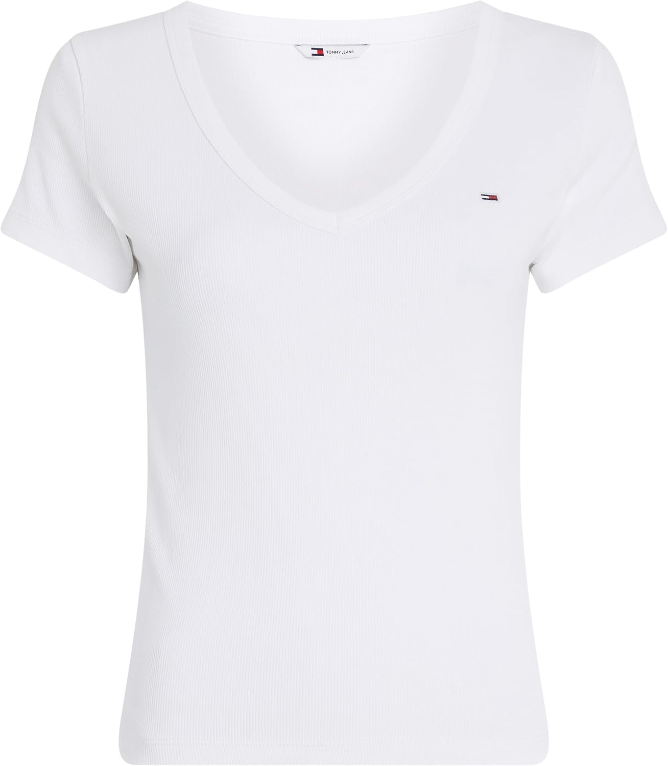 Detalle de Tommy Jeans T-Shirt Manches Courtes Femme Slim Col en V – coton régénératif et coupe ajustée