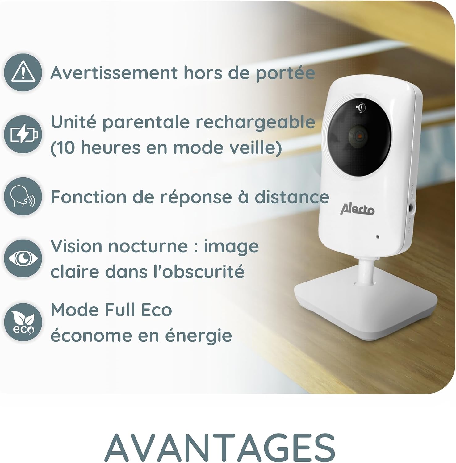 Detalle de Alecto bébé DVM64 écoute-bébé avec caméra fixe, VOX, vision nocturne et écran 11 cm