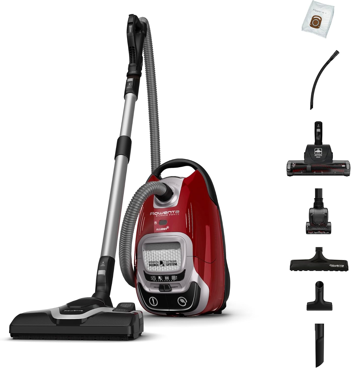 Detalle de Rowenta Silence Force Effitech RO7474EA avec sac – aspirateur silencieux 57 dB(A), 4,5 L (rouge Tanin)