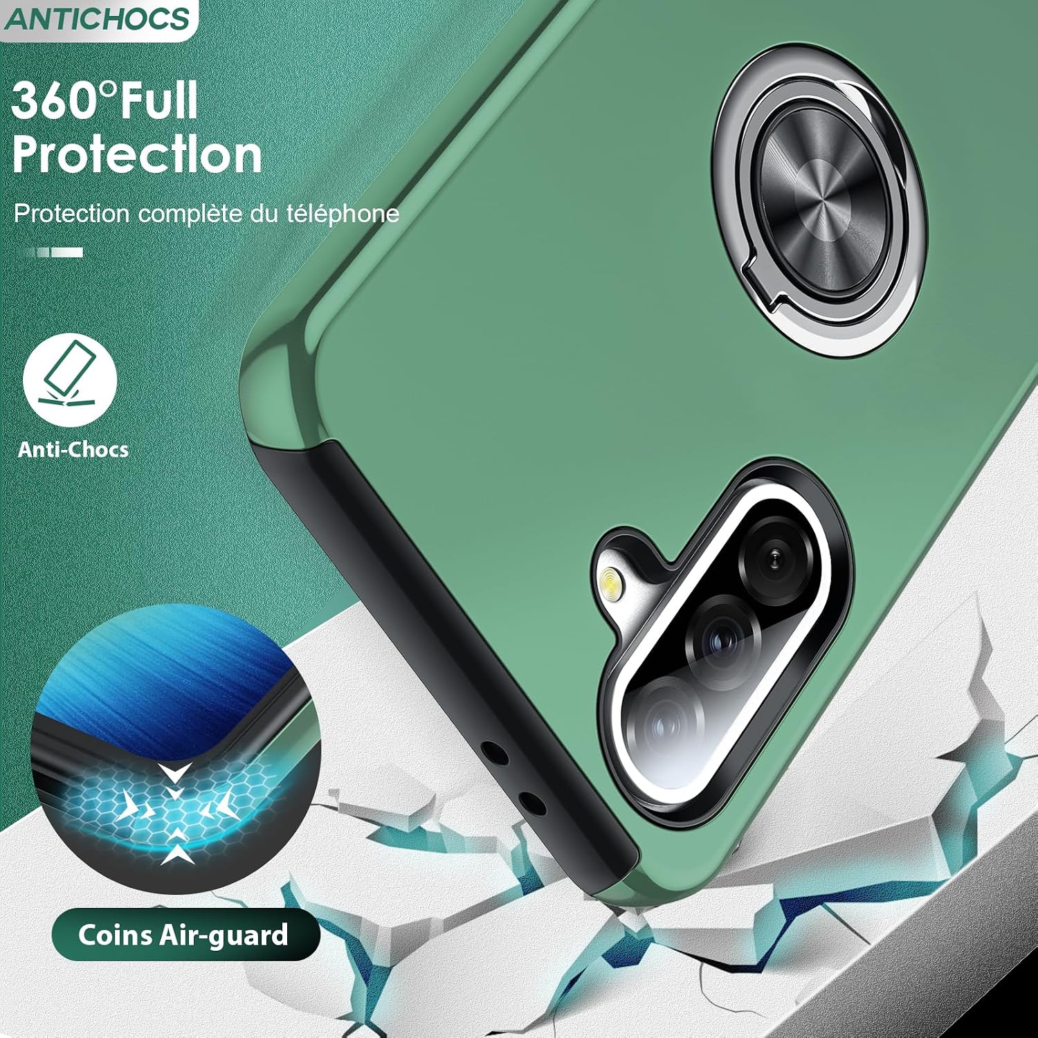 Detalle 2 de Coque LeYi pour Samsung Galaxy A56/A56 avec verre trempé dual et anneau invisible – protection renforcée