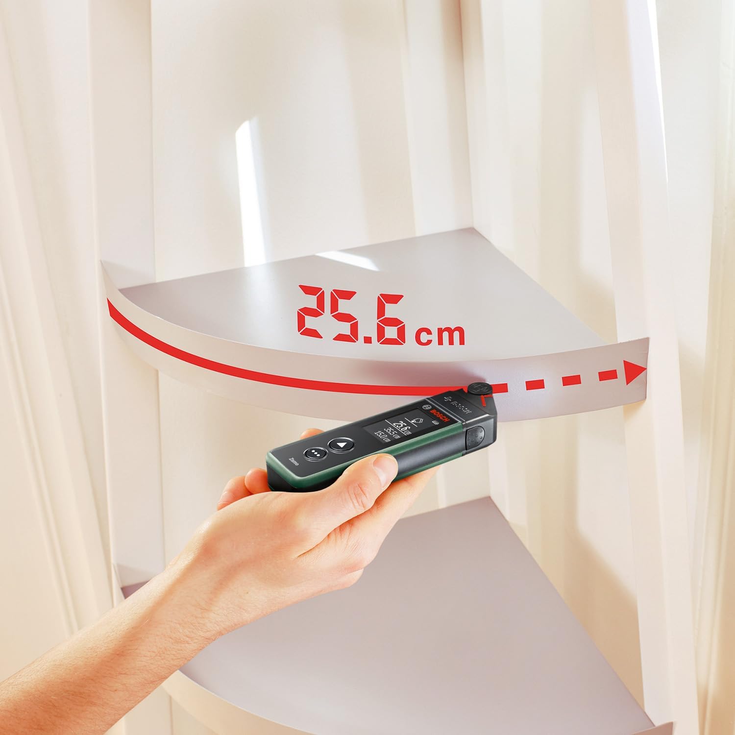 Detalle de Bosch Télémètre laser Zamo 4e génération avec 3 adaptateurs (jusqu’à 25 m) et piles rechargeables USB-C