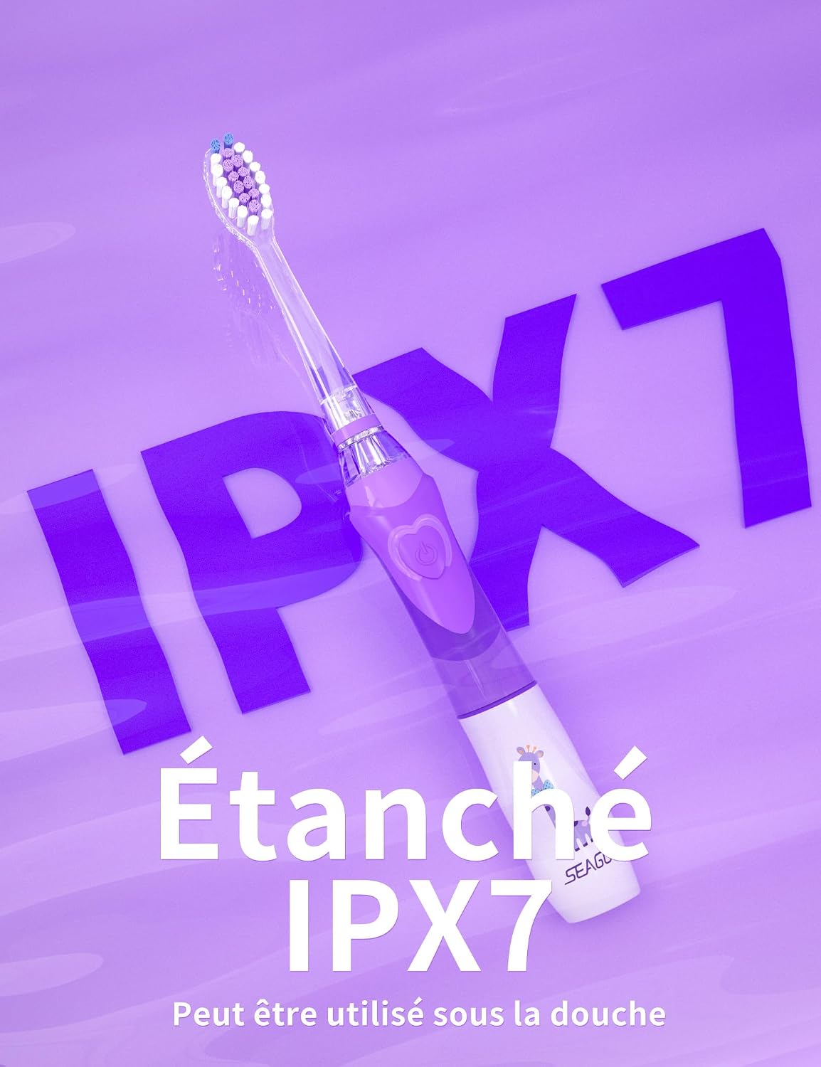 Thumbnail 6 de Seago brosse à dents électrique enfant SG977 Violet – 4 têtes, LED colorées, minuterie 2 min, IPX7