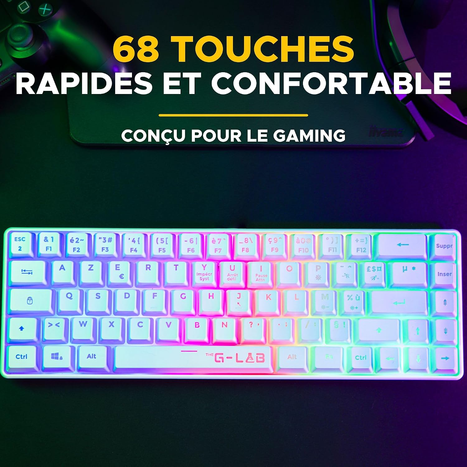 Thumbnail 6 de The G-Lab Keyz Hydrogen: Clavier Gamer 60% semimec à LED multicolore pour PC/PS5