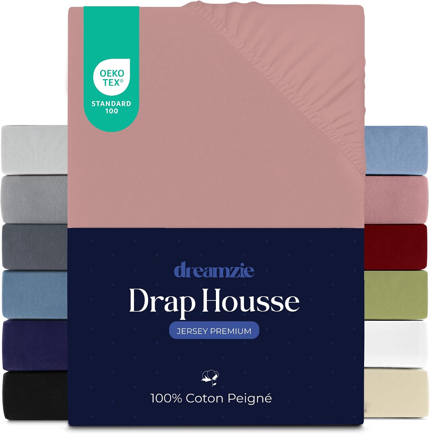 Thumbnail 6 de Dreamzie Drap housse 160x200 cm en jersey 100% coton premium, bleu foncé (matelas jusqu’à 27 cm)
