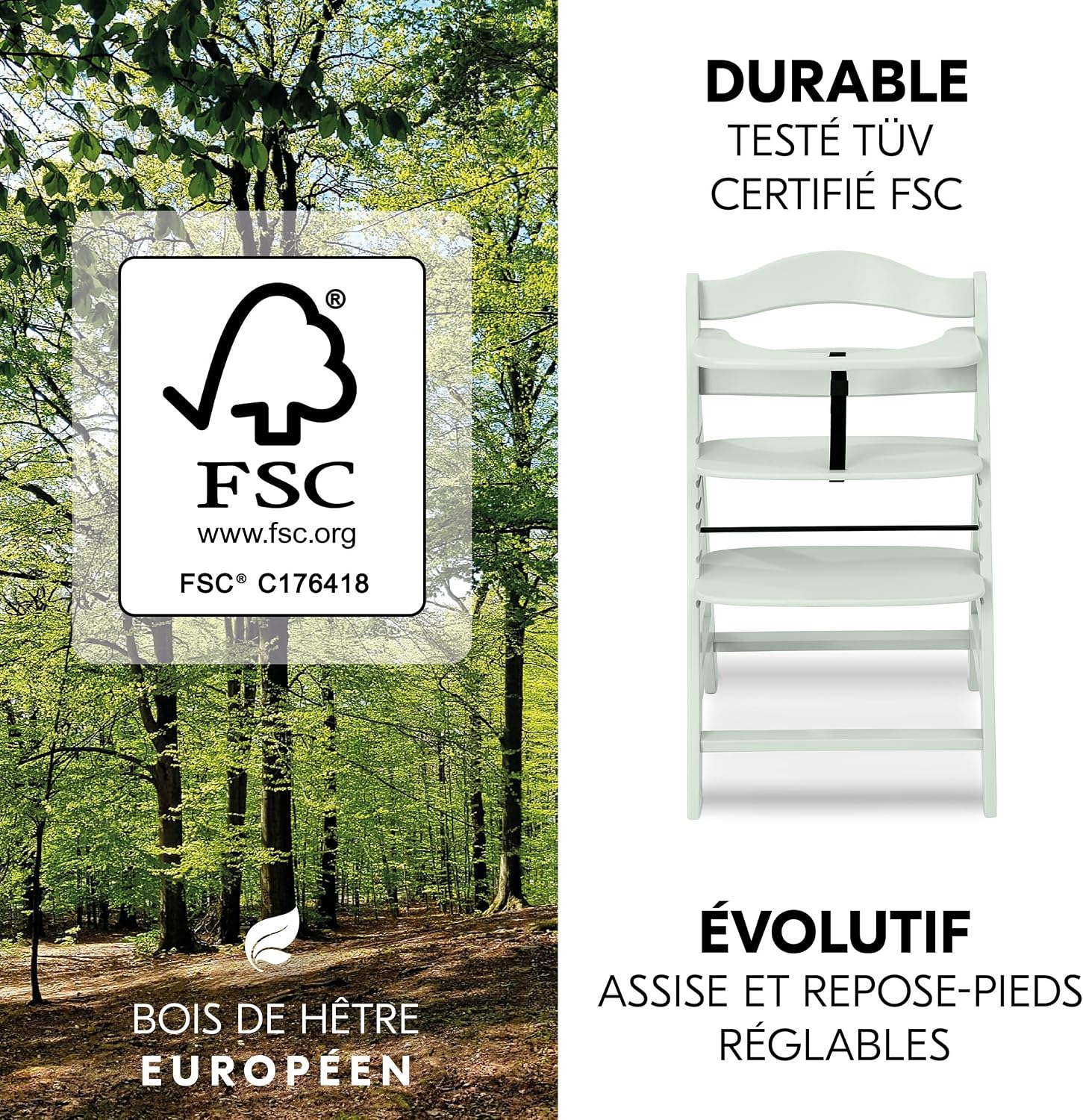 Detalle de hauck Alpha Plus 4 en 1 Chaise Haute Bébé Évolutive avec Insert Nouveau-né – Menthe