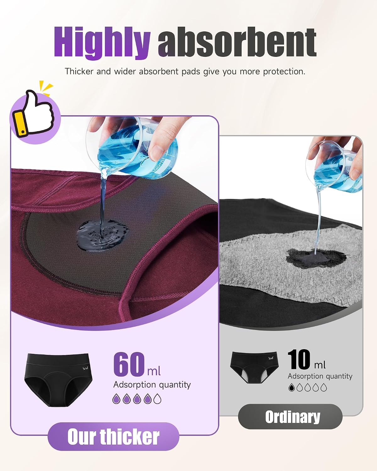 Detalle de Culotte menstruelle TANSTC en coton (lot de 3) – protection anti-fuite lavable