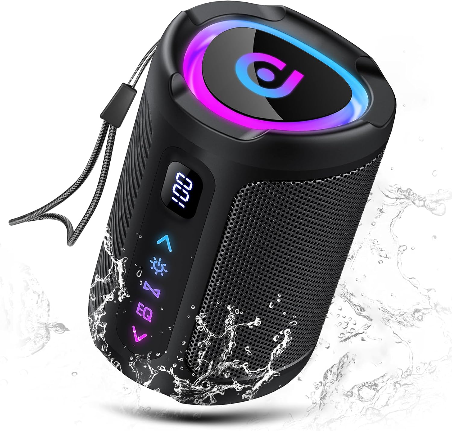 Detalle de aowoka Enceinte Bluetooth portable étanche IPX7 avec écran et éclairage LED RGB