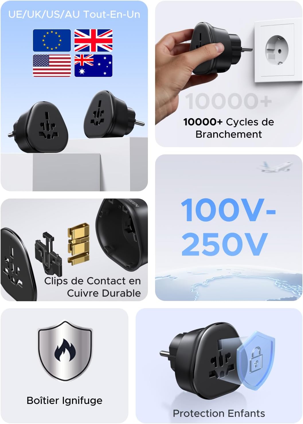 Thumbnail 5 de Adaptateur UGREEN US UK AU CN vers FR EU ⚡