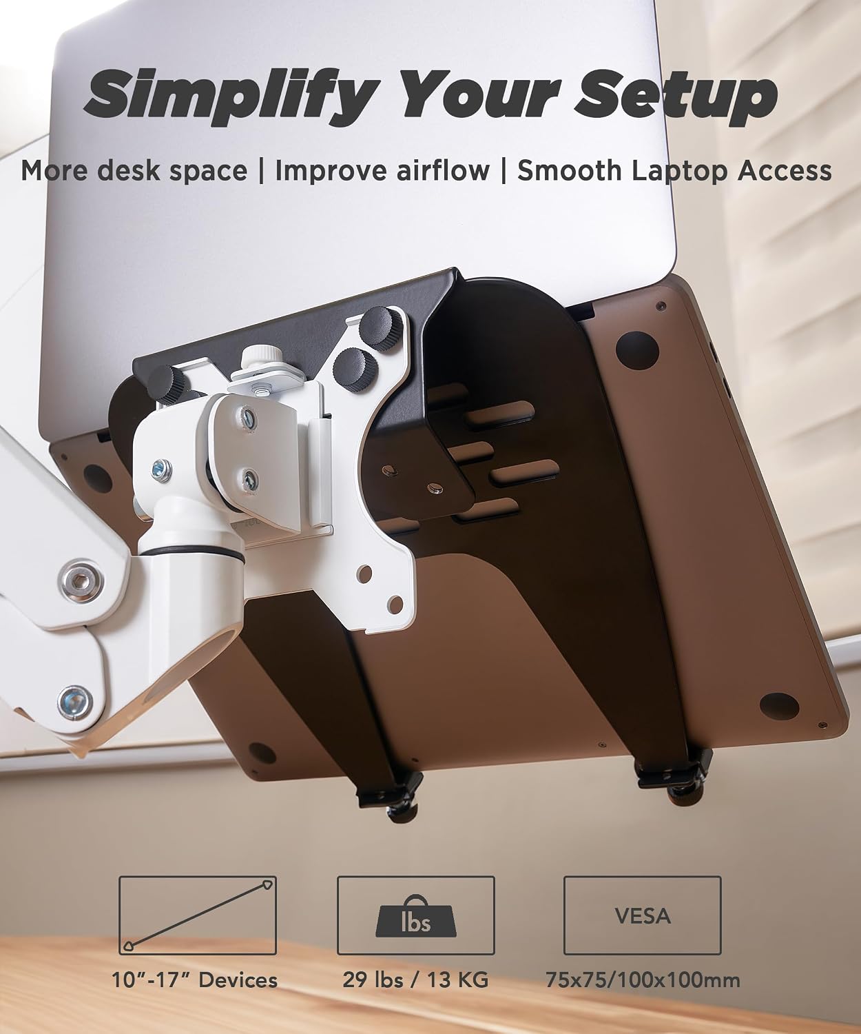 Detalle 2 de ULTRARM MAAC-L : plateau ventilé pour ordinateur portable compatible VESA 75/100 (acier) jusqu’à 13 kg