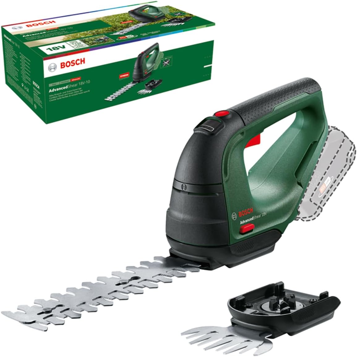 Detalle de Bosch AdvancedShear 18V-10 sans fil – cisaille à gazon avec lames pour taille-herbes et sculpte-haies