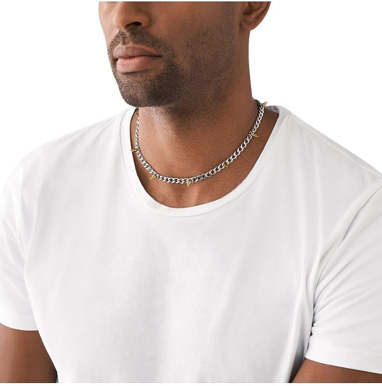 Detalle de Diesel Collier pour homme en acier inoxydable bicolore à fermoir mousqueton – 2 tons