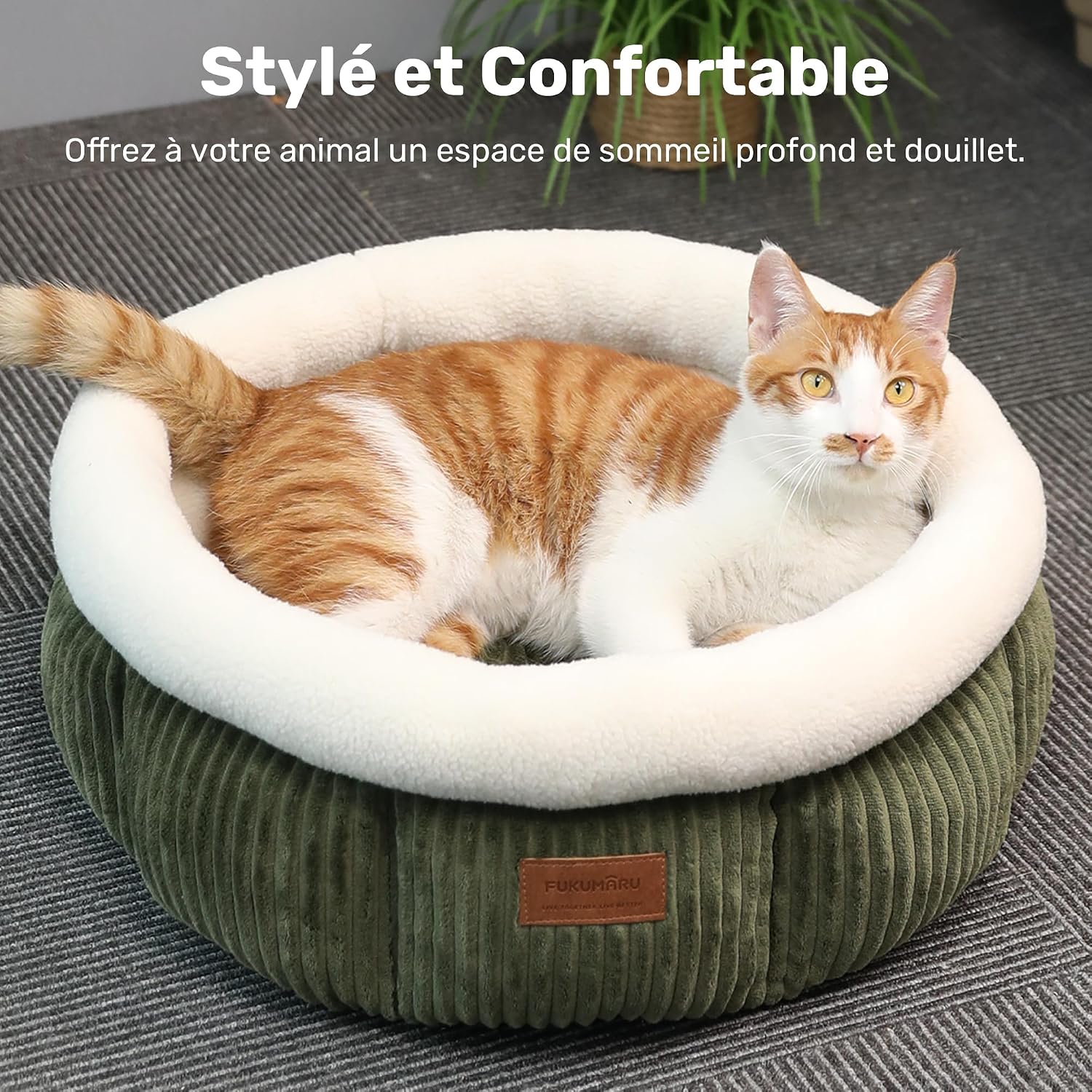 Detalle de FUKUMARU Lit pour Chat rond en cordon d’intérieur, lit lavable doux et confortable (vert)