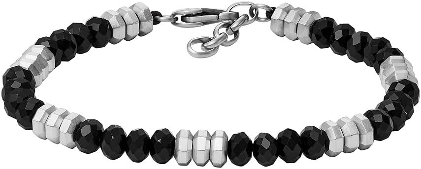 Detalle de Bracelet Fossil homme en acier inoxydable à perles et fermeture coulissante