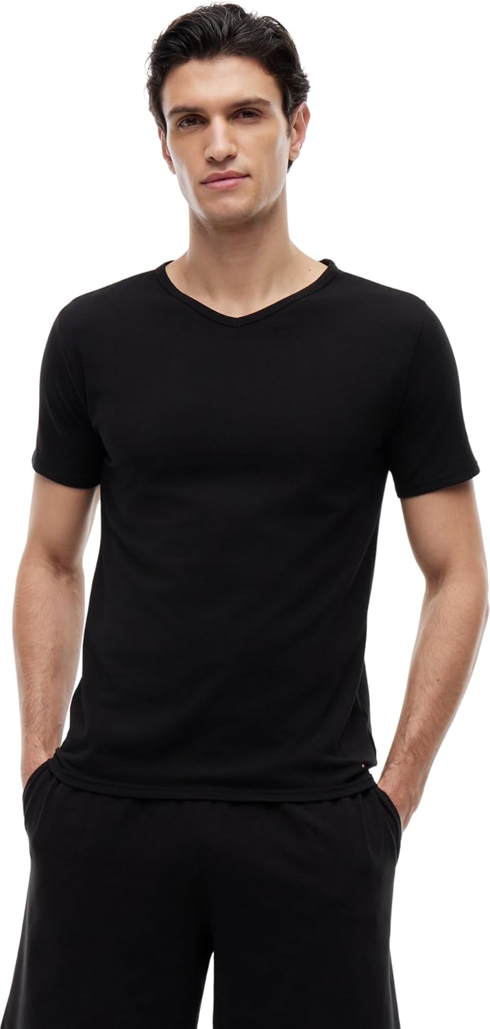 Detalle de Tommy Hilfiger 2S87903767 T-Shirt Uni Col V - Manches Courtes - Lot de 3 - Homme