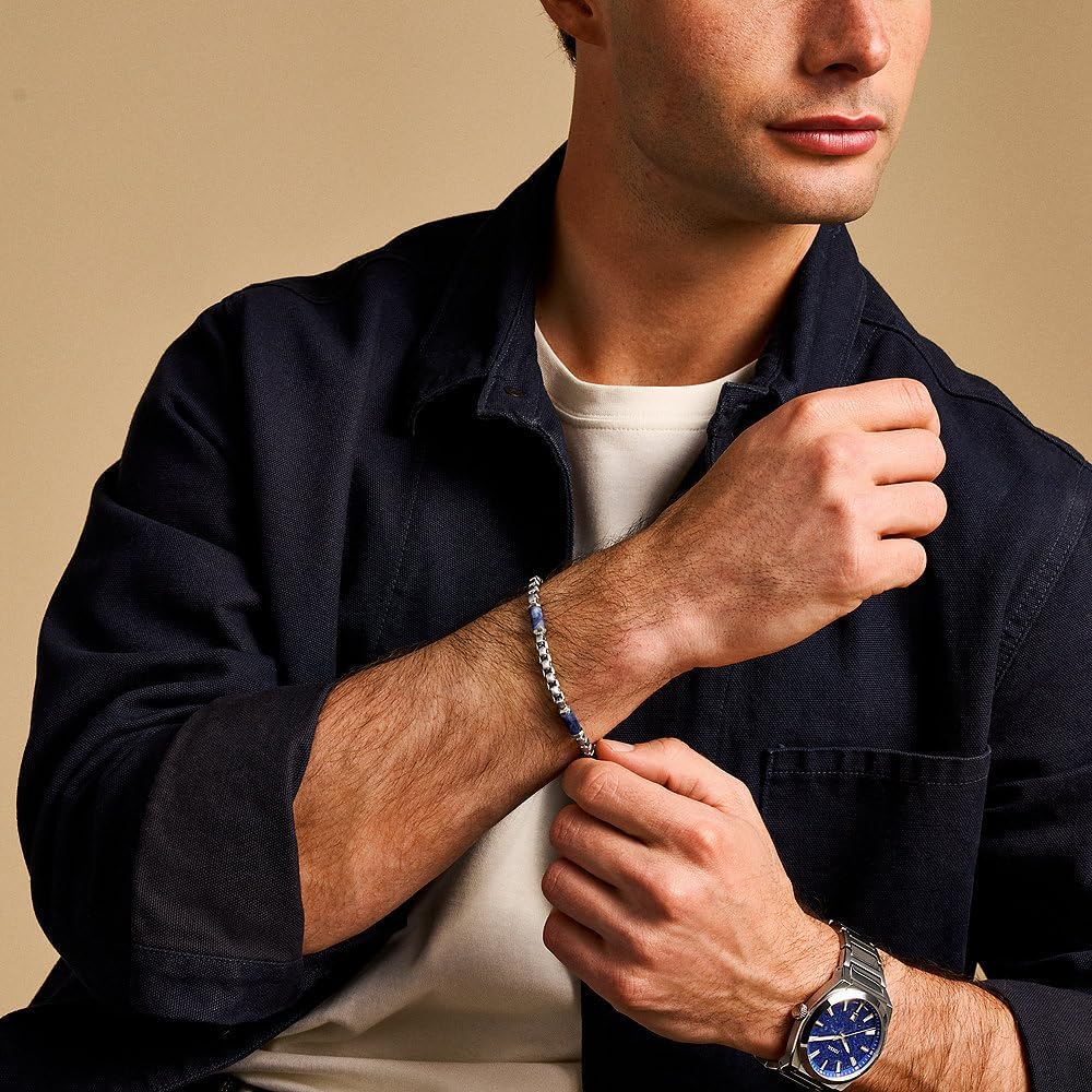 Detalle de Fossil bracelet homme en acier inoxydable à fermeture mosqueton, finitions brossées