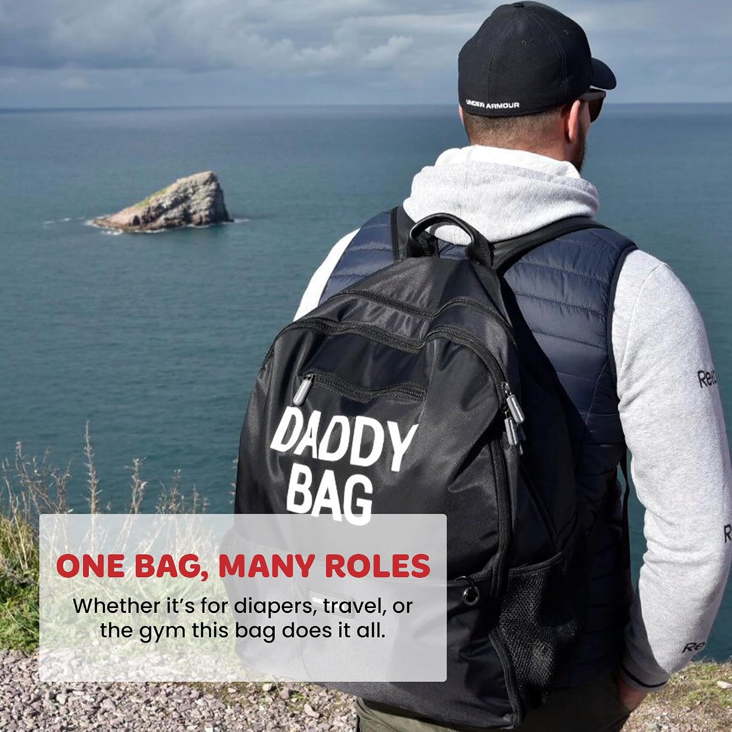 Detalle 2 de CHILDHOME Sac À Dos À Lange – Sac Voyage 35 L Noir, grande contenance, design belge