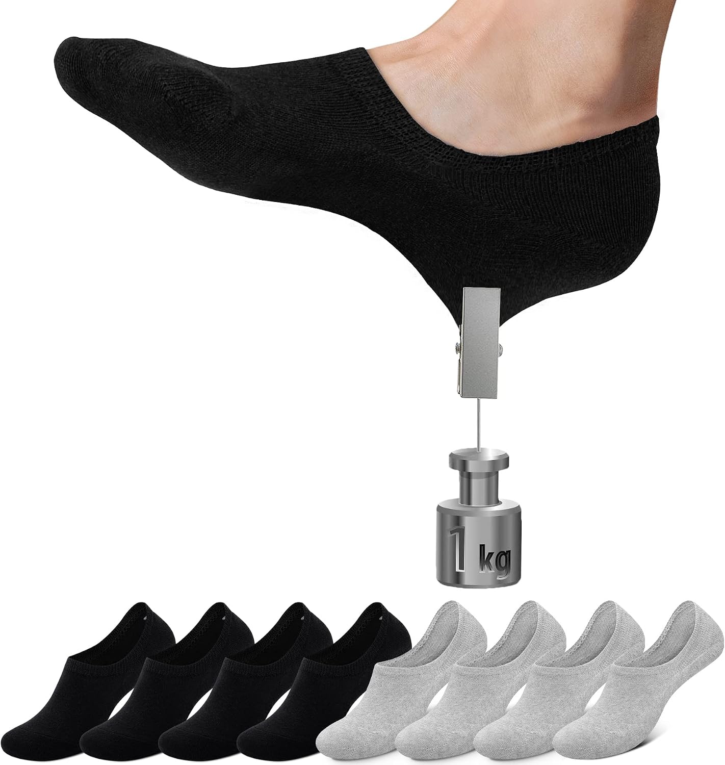 Detalle de Falechay Chaussettes Basses Femme Homme – 8 Paires invisibles en coton, antidérapantes