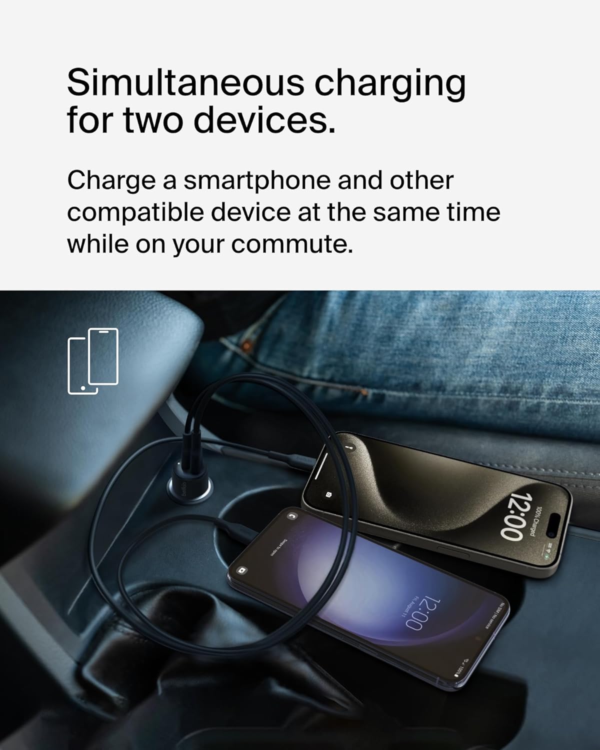Detalle 2 de BELKIN Chargeur Voiture USB-C PD 42W (Noir) — Charge rapide et polyvalente en déplacement