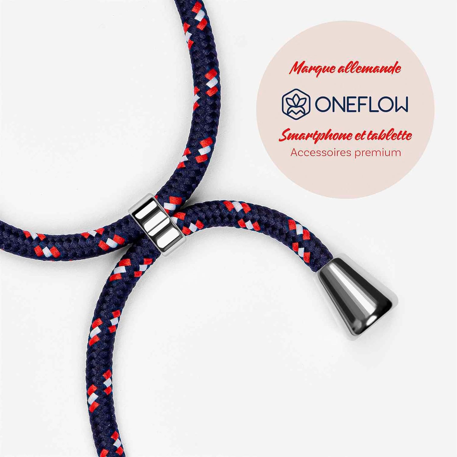 Detalle de OneFlow Coque Tactile Compatible Samsung Galaxy A51 – Protection 360° avec sangle amovible Bleu Blanc Rouge