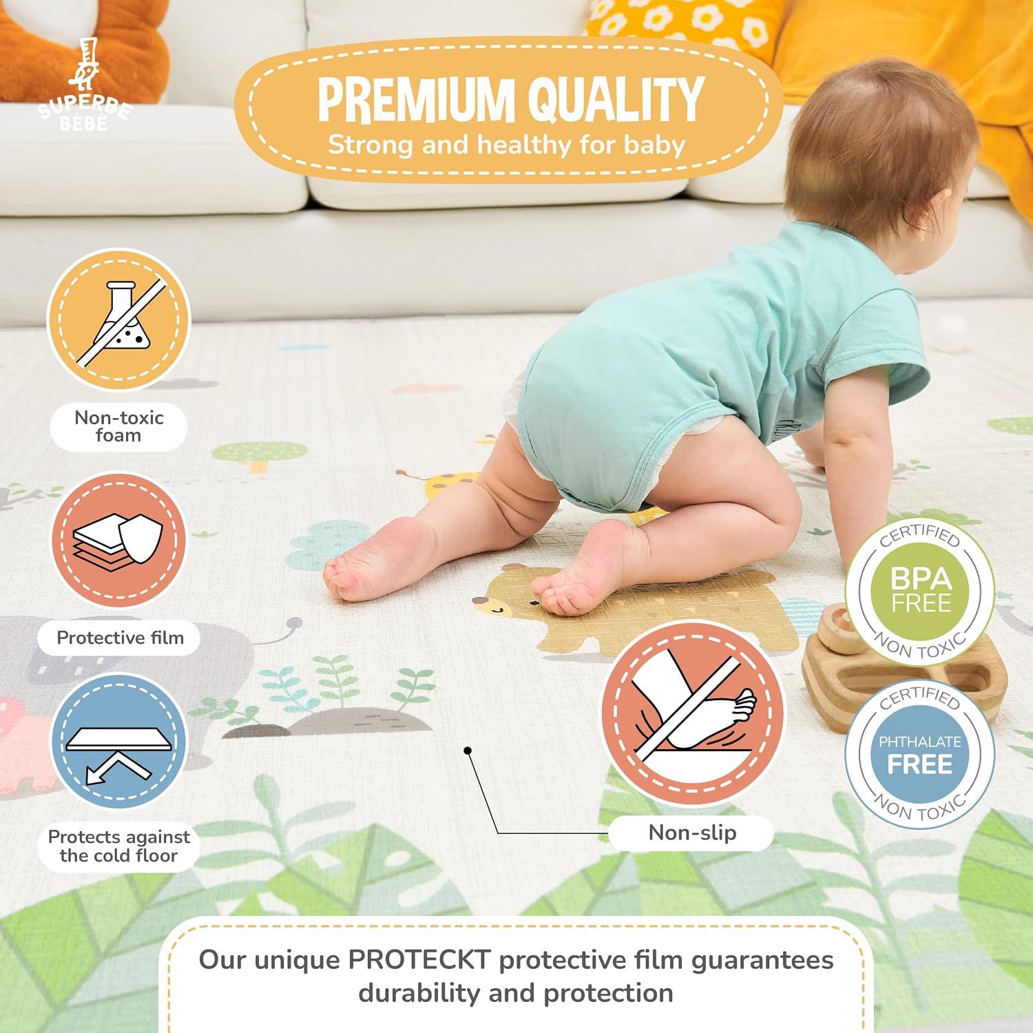 Detalle de Tapis d'éveil bébé SUPERBE BEBE pliable épais réversible 150x180 cm — jeu d'éveil XXL en mousse