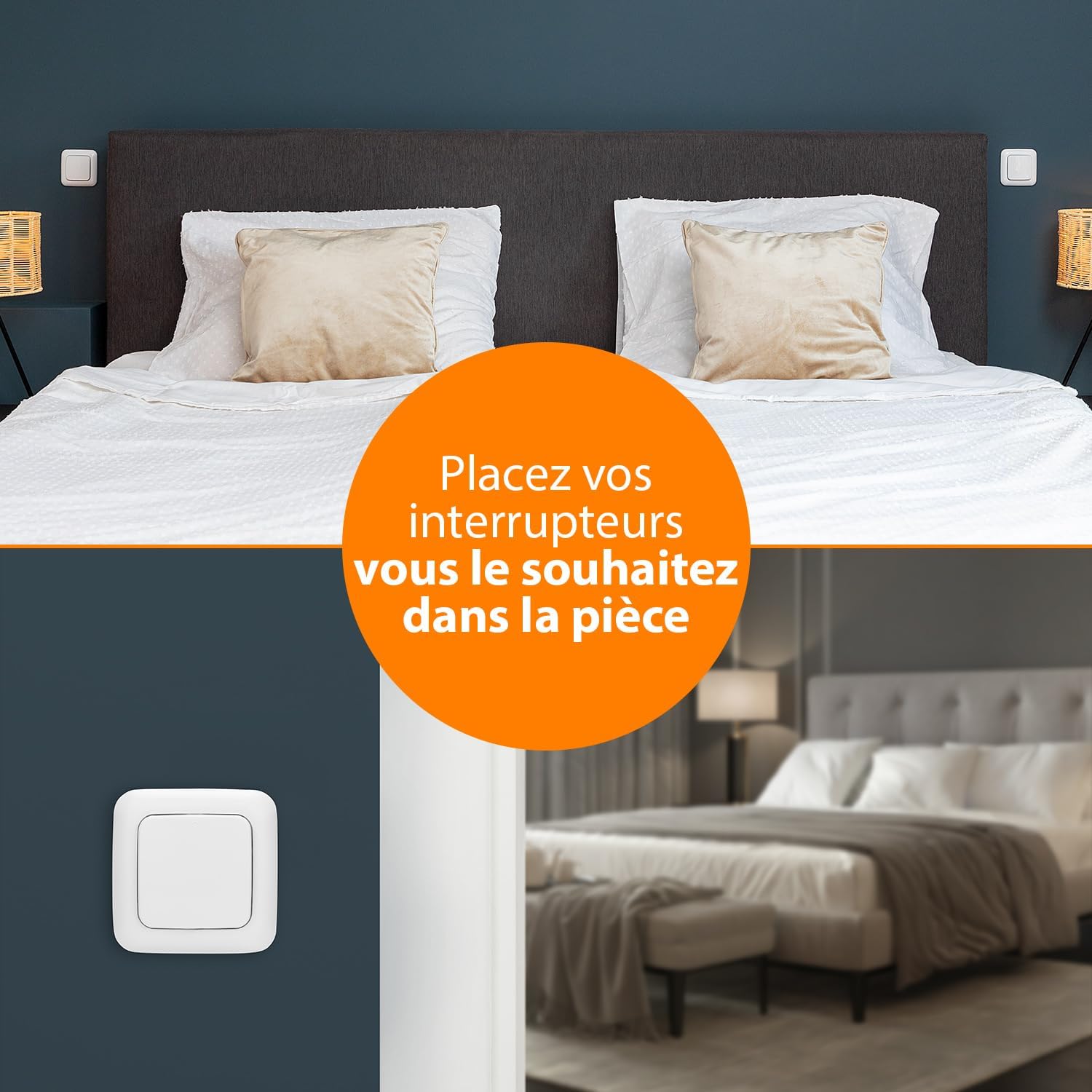 Detalle de Smartwares SH4-99567 Kit domotique Plug & Connect pour chambre : 3 interrupteurs sans fil + 1 module encastrable
