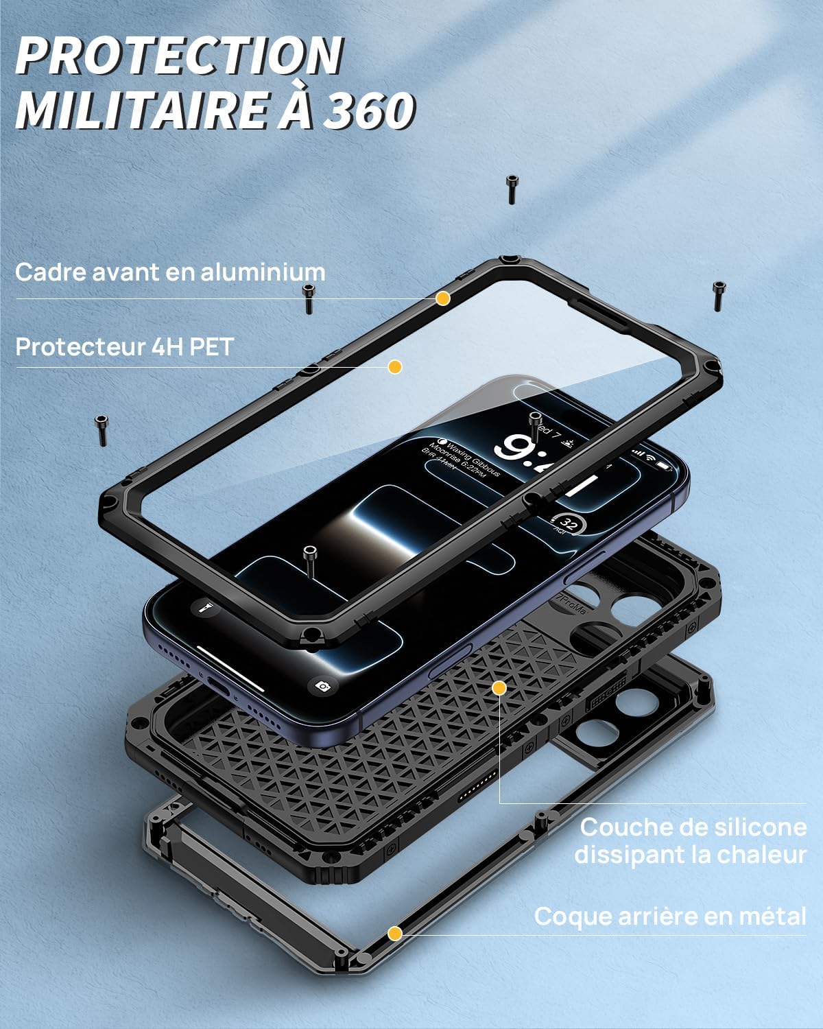 Detalle de Seacosmo Coque pour iPhone 17 Pro – Étanche IP68, protection 360° avec écran intégré, noir